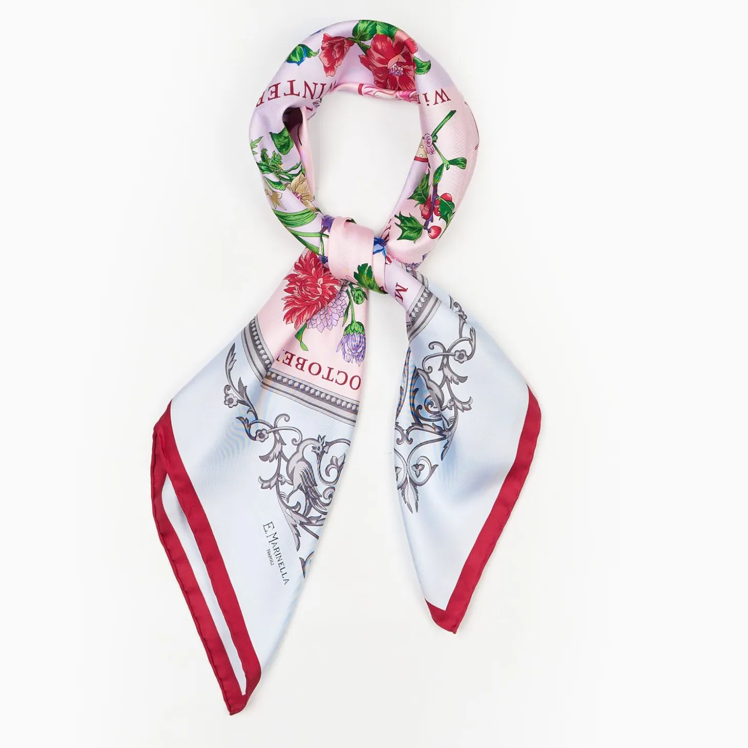 Red And Pink Silk Scarf 90 - The Wheel Of Seasons