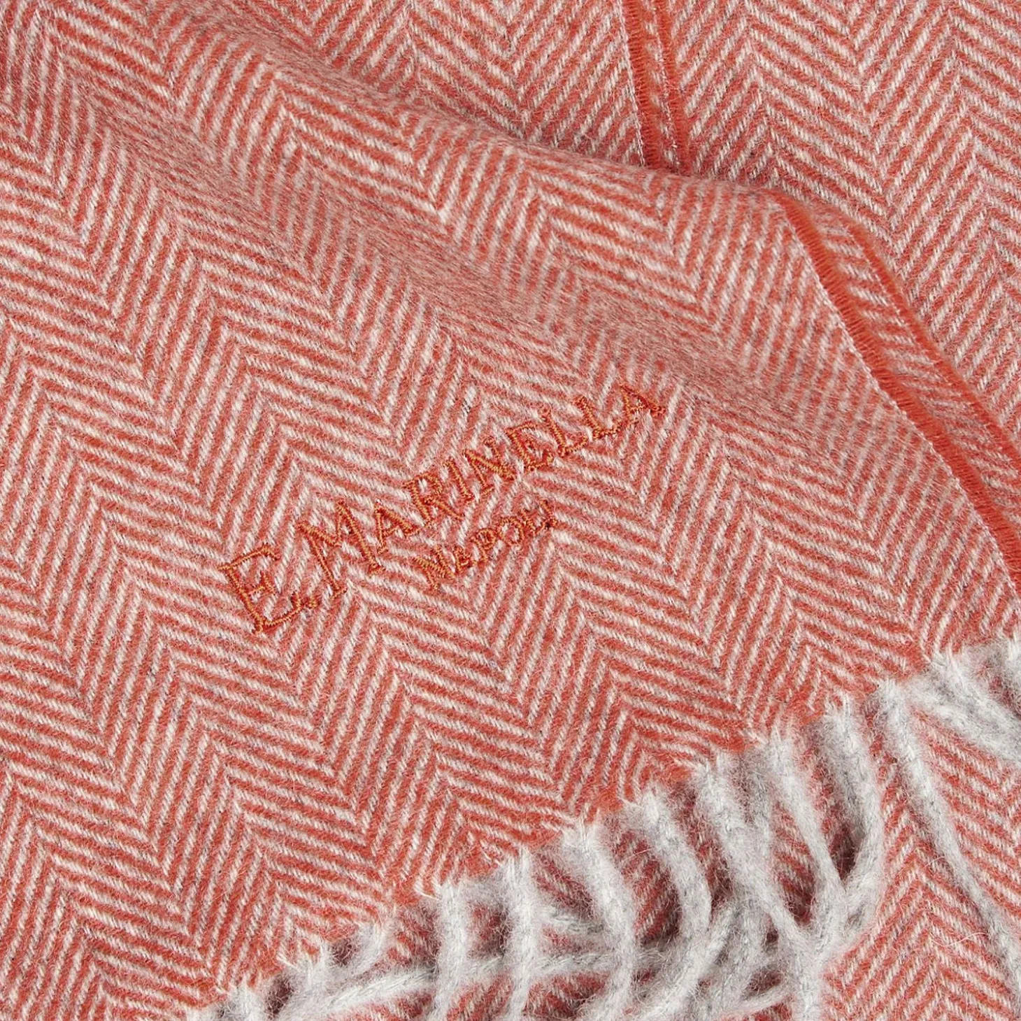 Red Cashmere Fringed Scarf