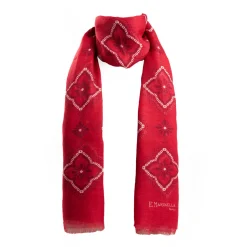 Red Cotton And Linen Scarf - Burgundy Macro Flowers