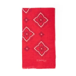 Red Cotton And Linen Scarf - Burgundy Macro Flowers