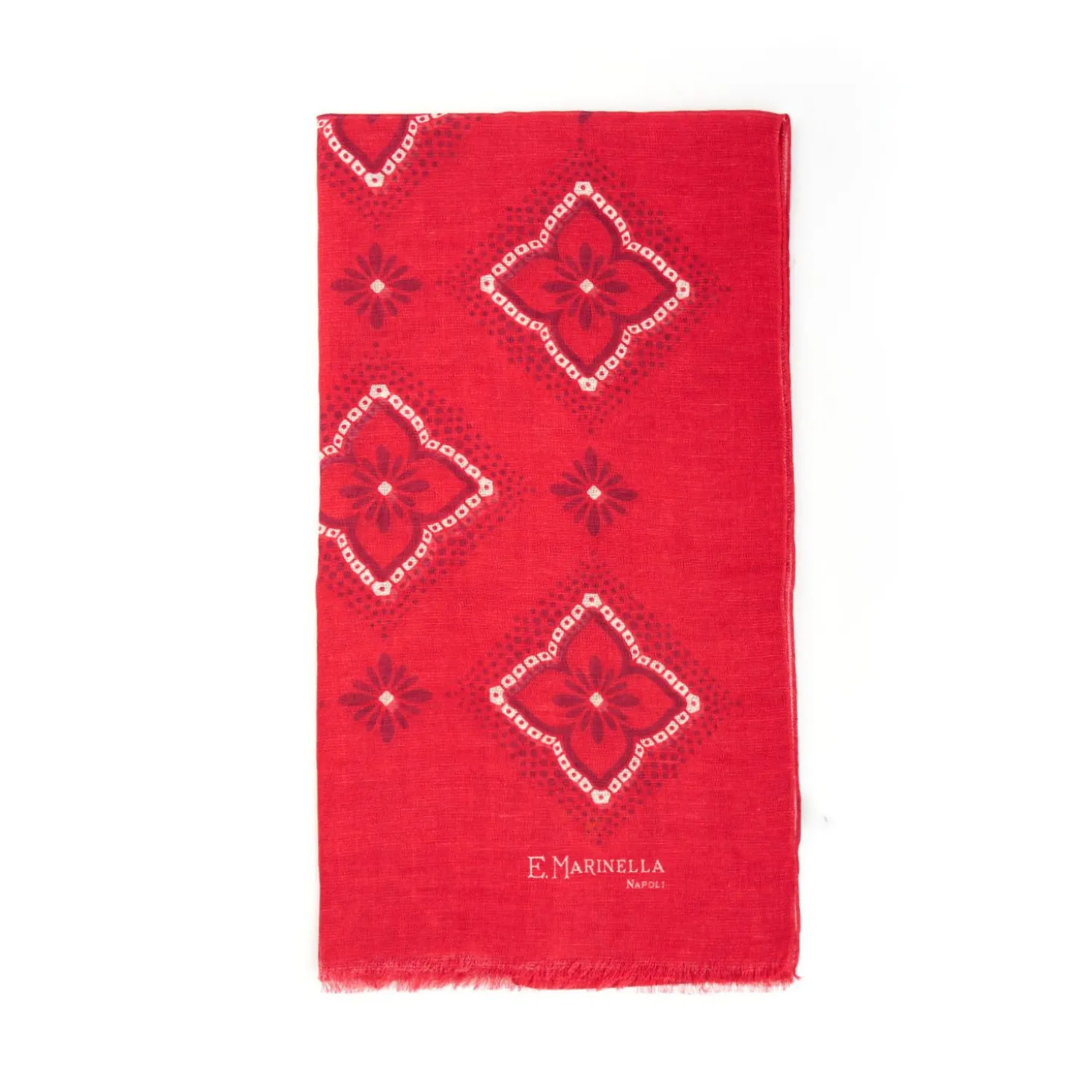 Red Cotton And Linen Scarf - Burgundy Macro Flowers