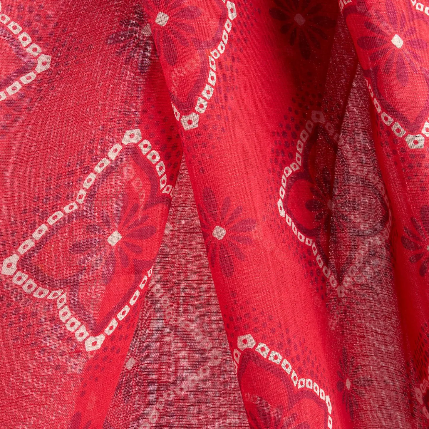Red Cotton And Linen Scarf - Burgundy Macro Flowers