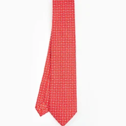 Red 7 Fold Sartorial Silk Tie - Small Flower Pattern