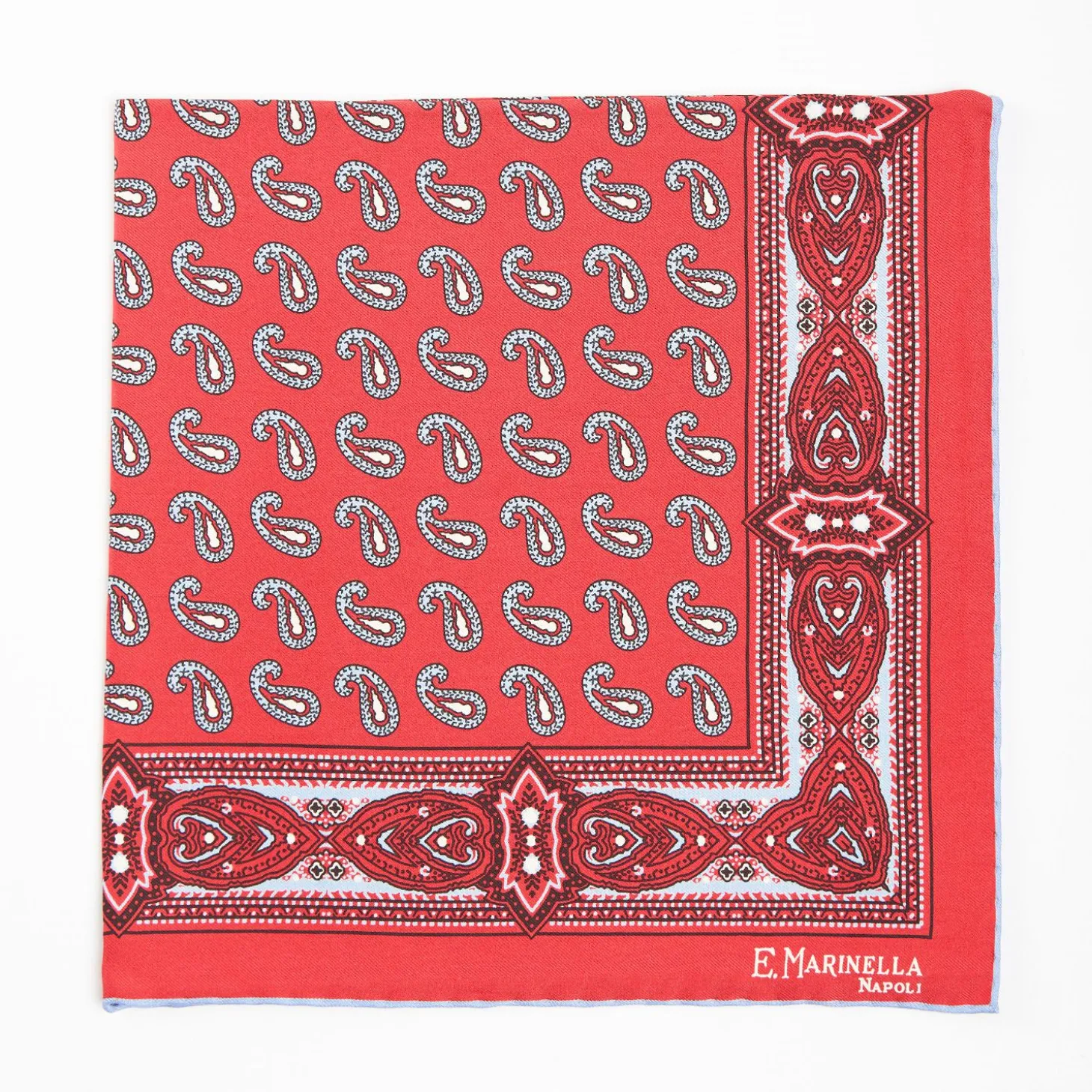 Red Hand-Printed Silk Pocket Square - Paisley Pattern