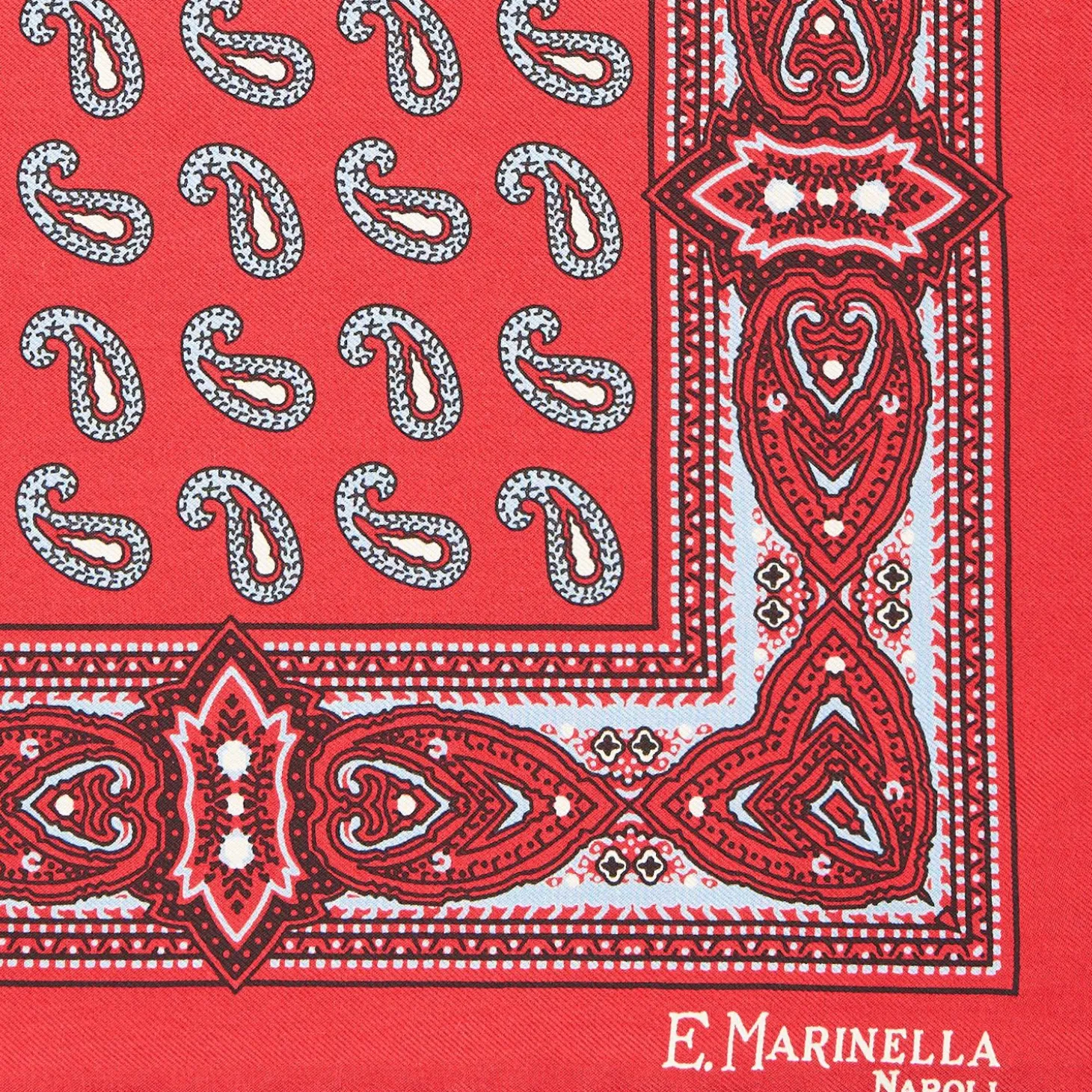 Red Hand-Printed Silk Pocket Square - Paisley Pattern