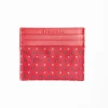 Red Leather And Silk Credit Card Holder - 5 Compartments