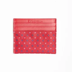 Red Leather And Silk Credit Card Holder - 5 Compartments