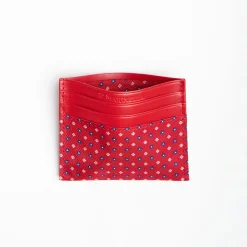 Red Leather And Silk Credit Card Holder 5 Compartments