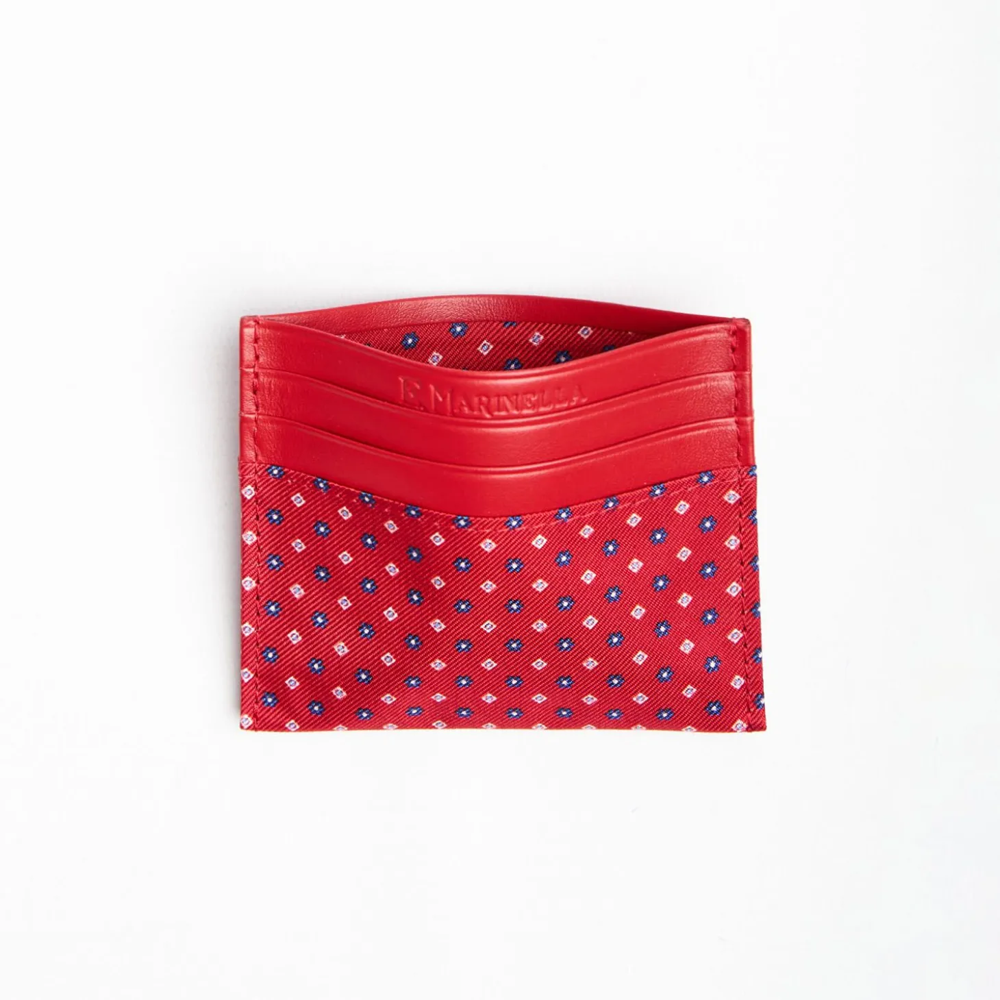 Red Leather And Silk Credit Card Holder 5 Compartments