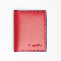 Red Leather Folding Card Holder - 10 Compartments