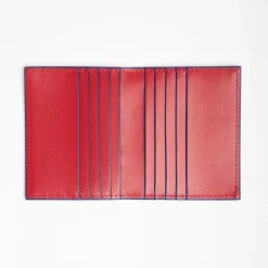 Red Leather Folding Card Holder - 10 Compartments