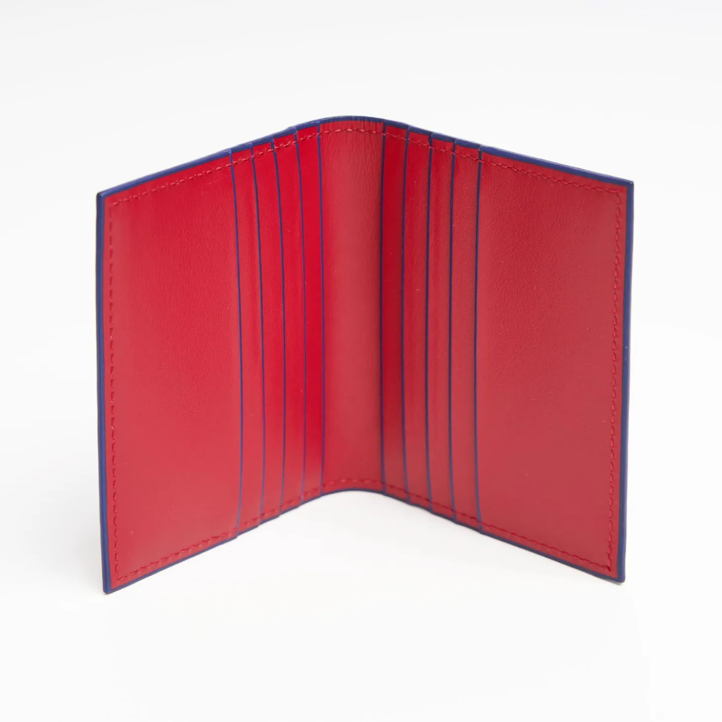 Red Leather Folding Card Holder - 10 Compartments