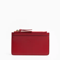 Red Leather Zip Credit Card Holder