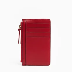 Red Leather Zip Credit Card Holder