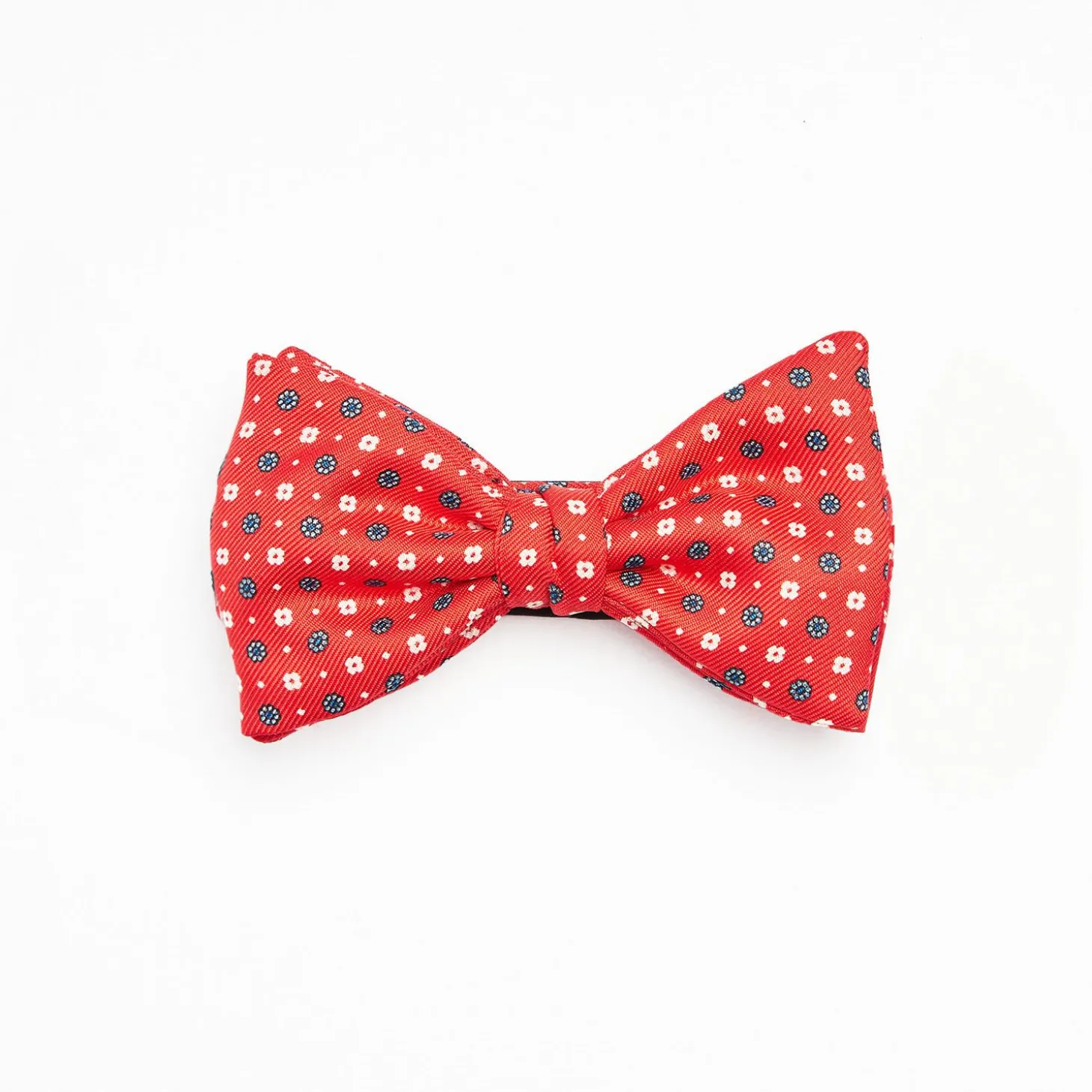 Red Pre-Knotted Silk Bowtie- Small Flower Pattern