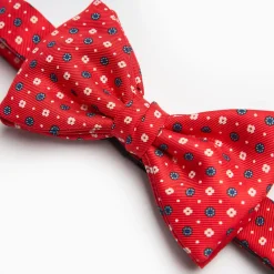 Red Pre-Knotted Silk Bowtie- Small Flower Pattern