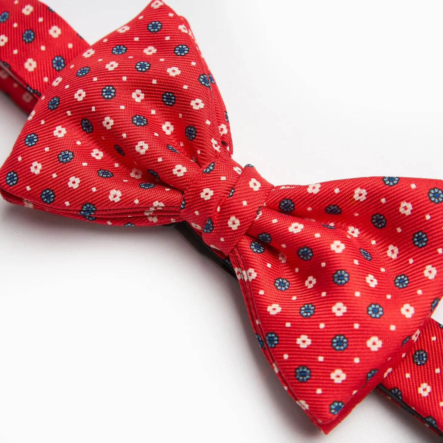 Red Pre-Knotted Silk Bowtie- Small Flower Pattern