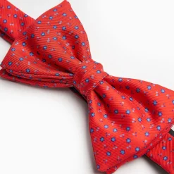 Red Pre-Knotted Silk Bowtie- Small Flower Pattern