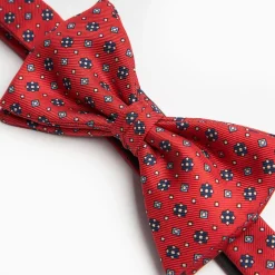 Red Pre-Knotted Silk Bowtie- Small Flower Pattern