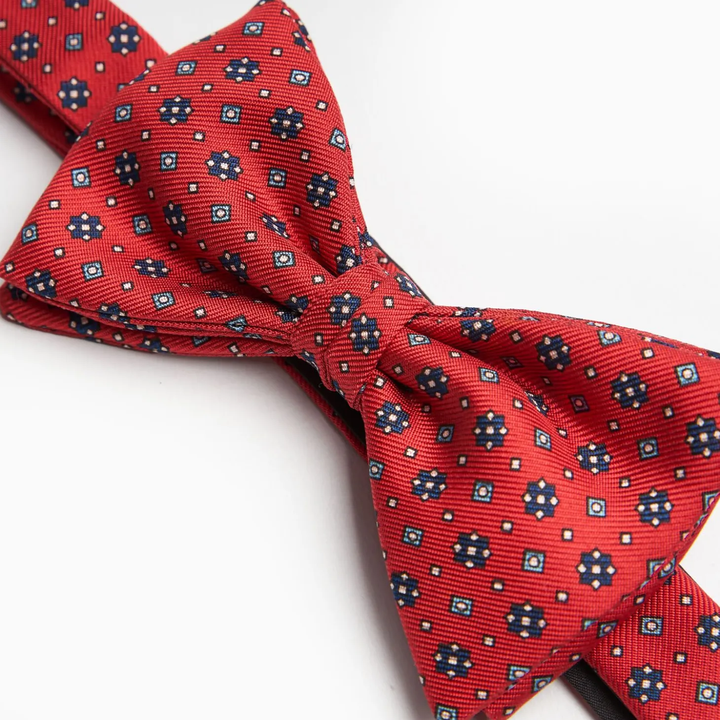 Red Pre-Knotted Silk Bowtie- Small Flower Pattern