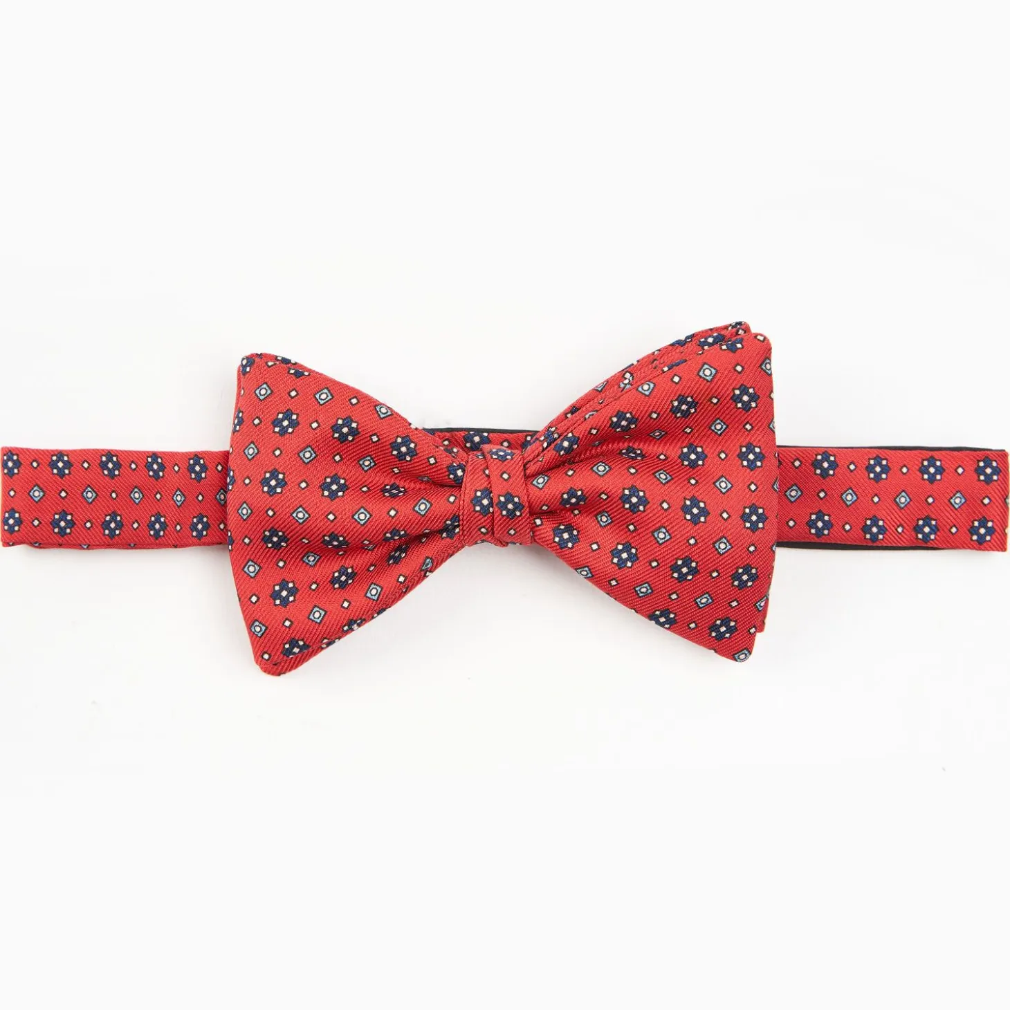 Red Pre-Knotted Silk Bowtie- Small Flower Pattern