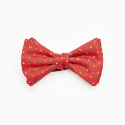 Red Pre-Knotted Silk Bowtie- Small Flower Pattern