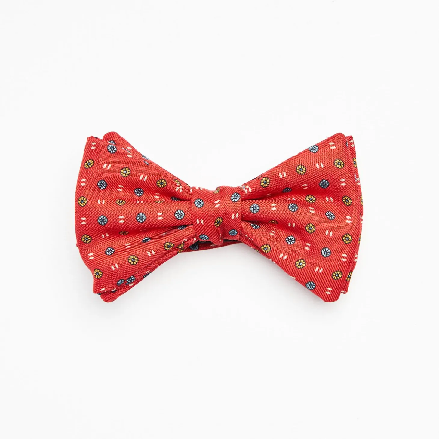Red Pre-Knotted Silk Bowtie- Small Flower Pattern