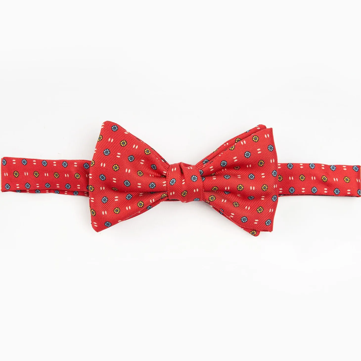 Red Pre-Knotted Silk Bowtie- Small Flower Pattern