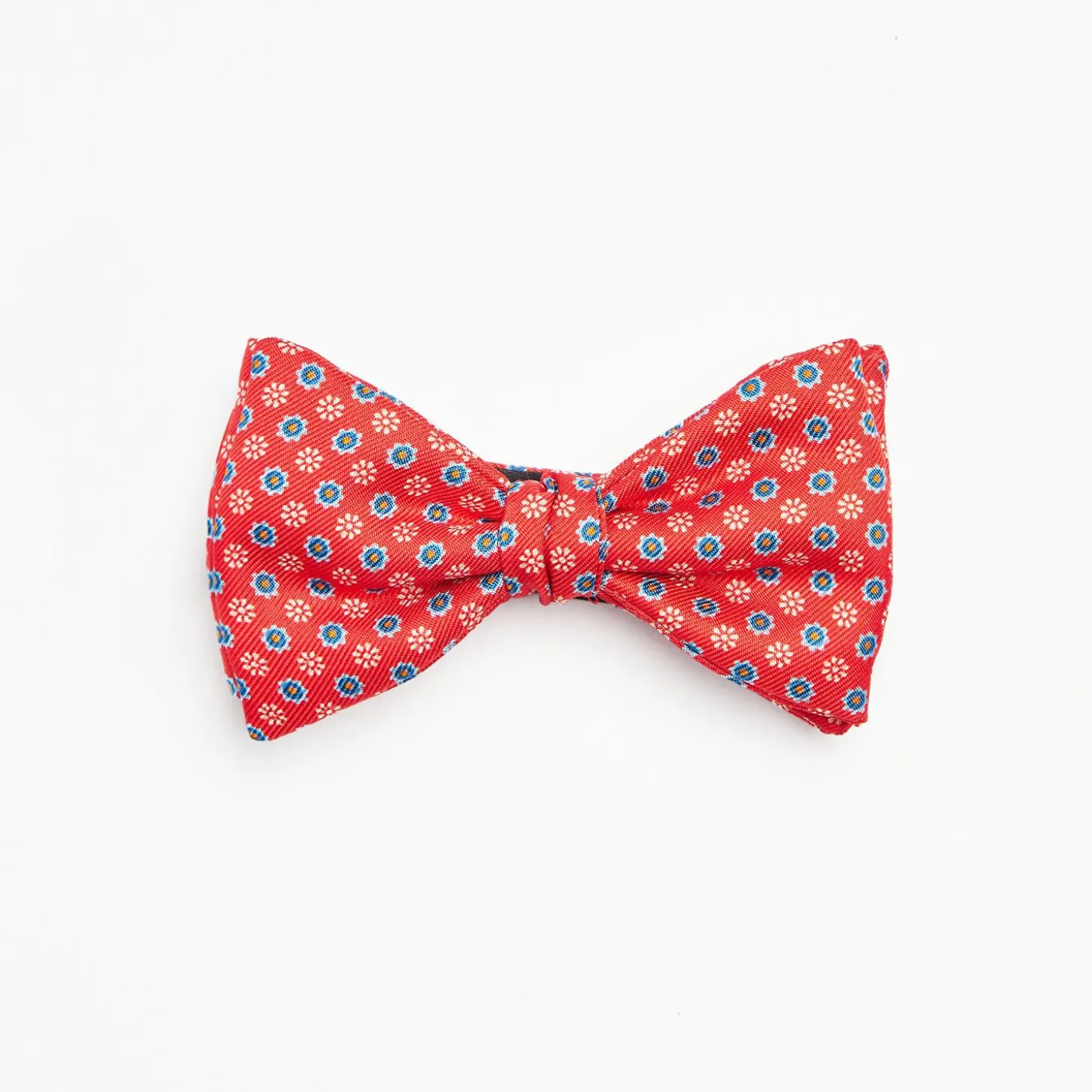 Red Pre-Knotted Silk Bowtie- Small Flower Pattern