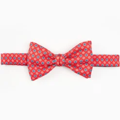 Red Pre-Knotted Silk Bowtie- Small Flower Pattern
