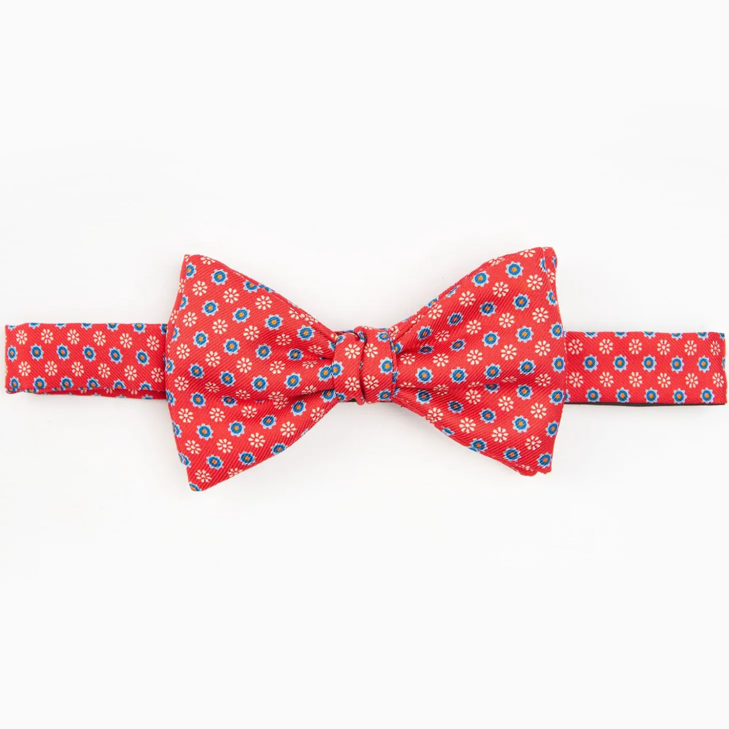 Red Pre-Knotted Silk Bowtie- Small Flower Pattern