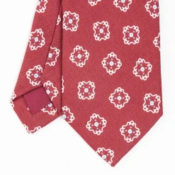 Red Sartorial Linen Tie - Large Flower Pattern