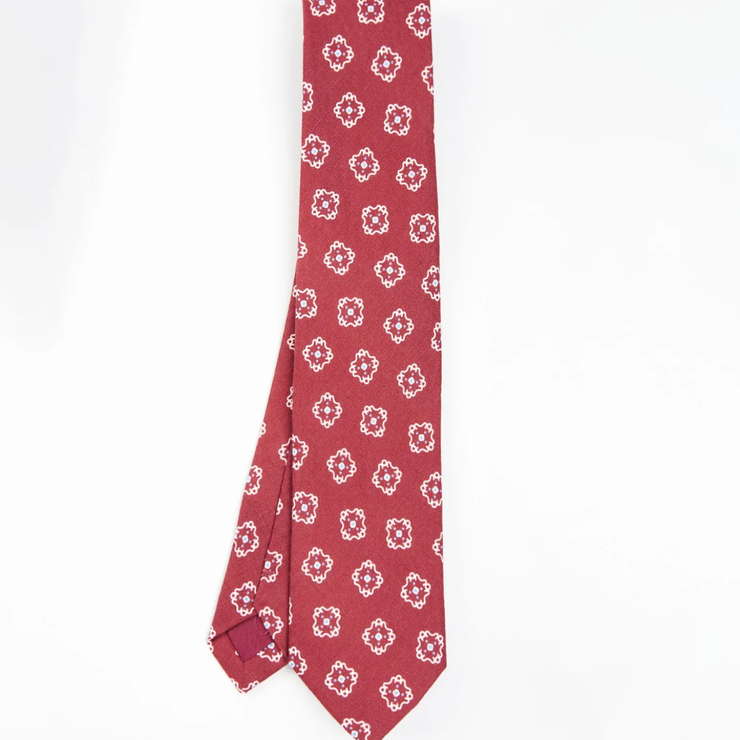 Red Sartorial Linen Tie - Large Flower Pattern