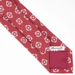 Red Sartorial Linen Tie - Large Flower Pattern