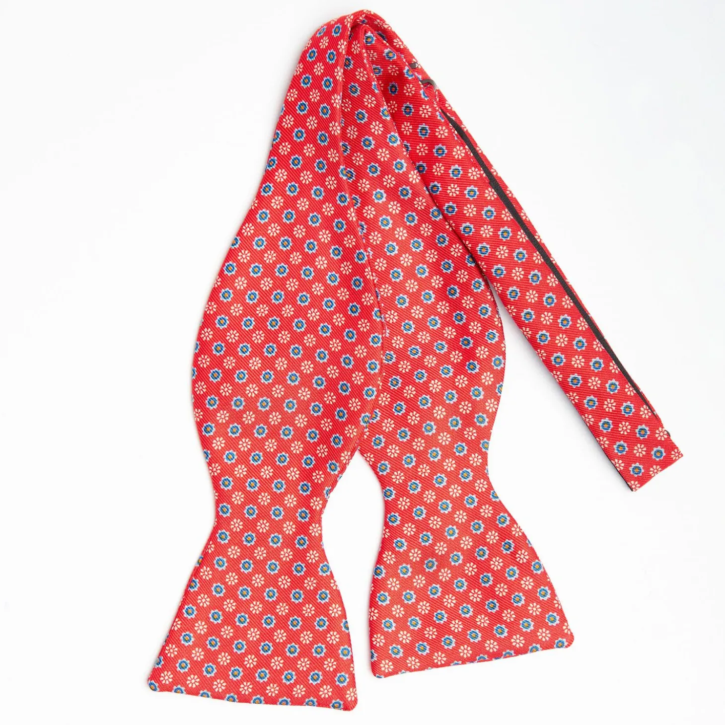 Red Silk Bowtie To Self-Tie - Small Flower Pattern