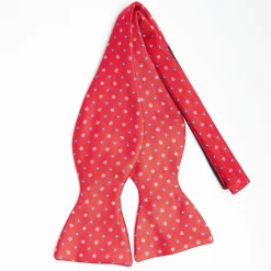 Red Silk Bowtie To Self-Tie - Small Flower Pattern