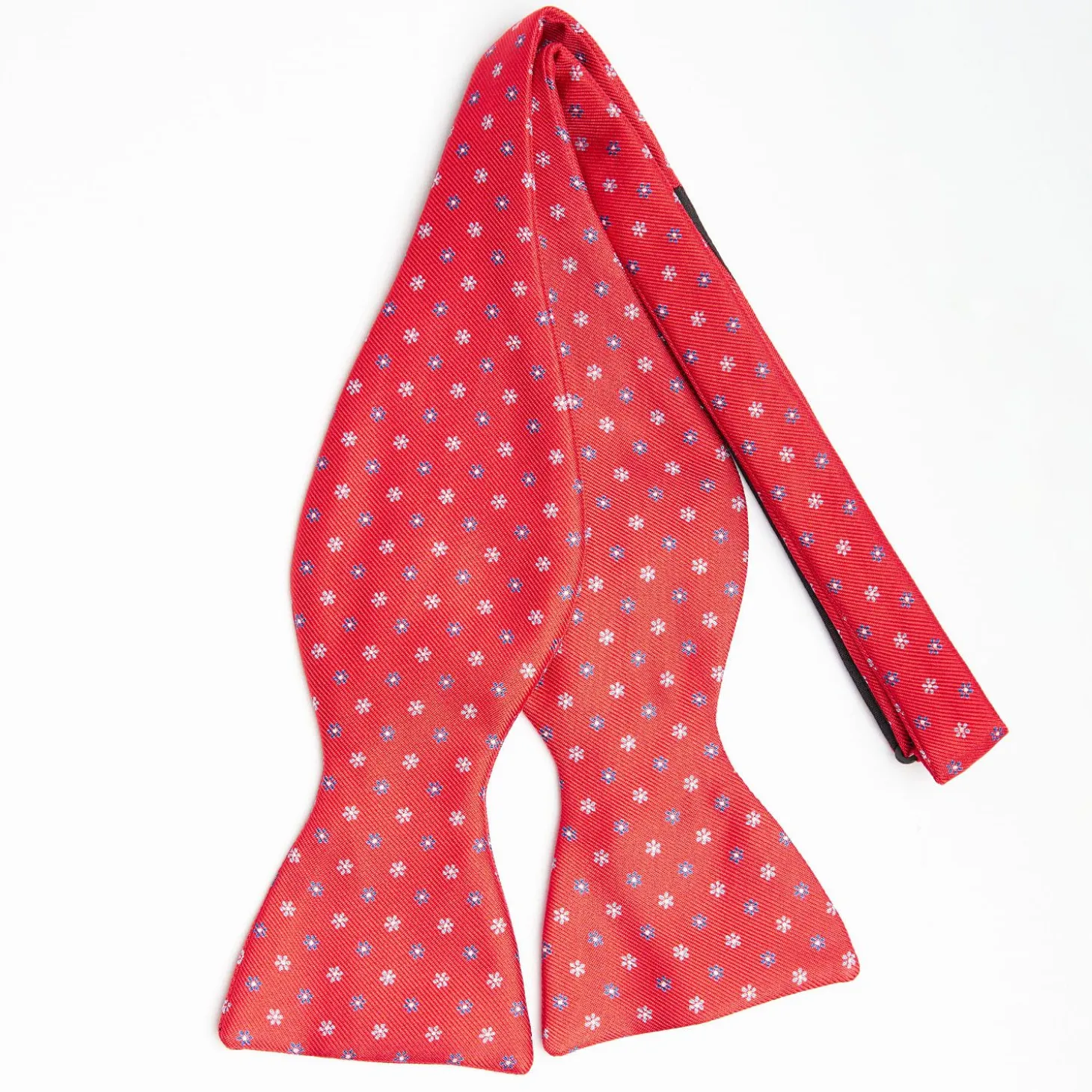 Red Silk Bowtie To Self-Tie - Small Flower Pattern