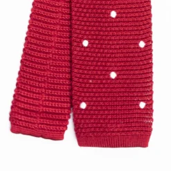 Red Silk Knitted Tie - Polka Dot Pattern