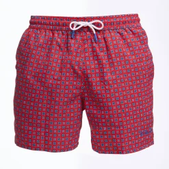 Red Swim Short - Large Flower Pattern