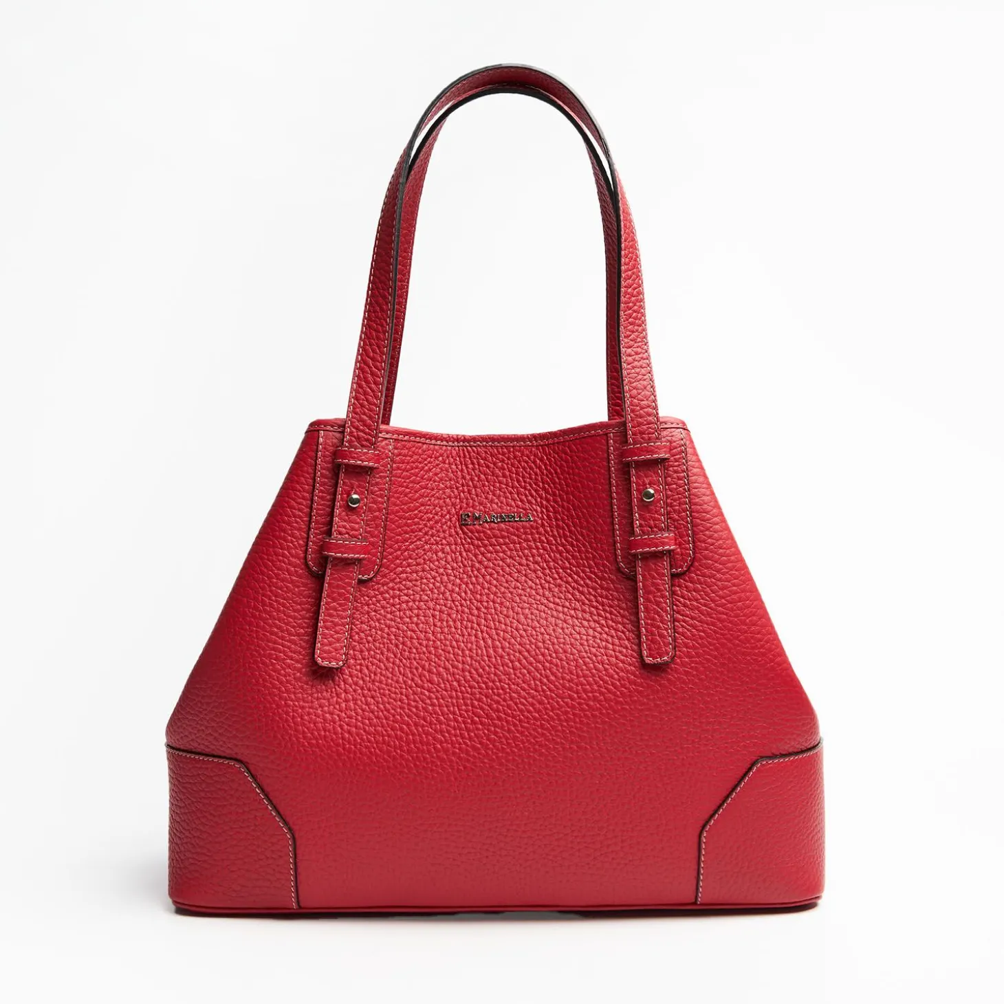 Red Textured Leather Tote Bag