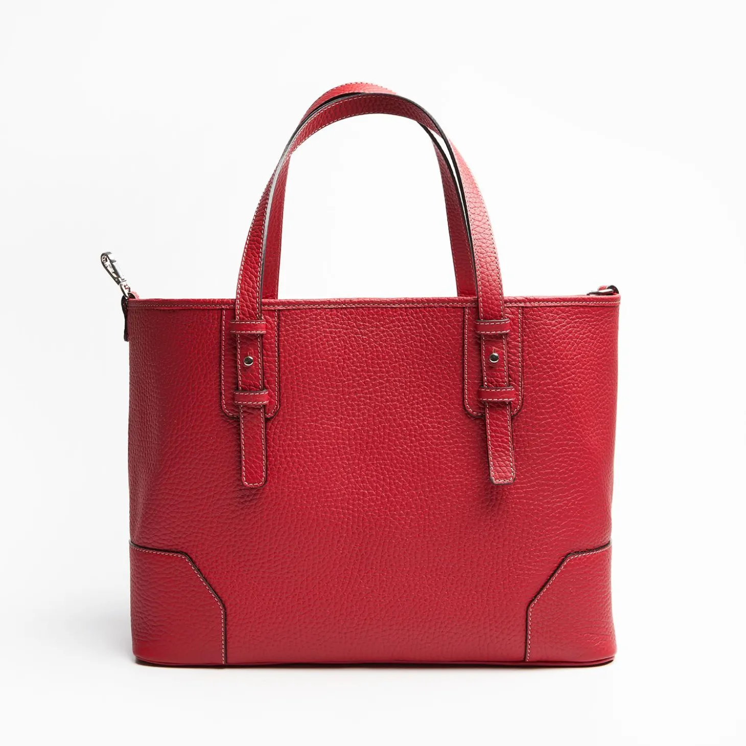 Red Textured Leather Tote Bag