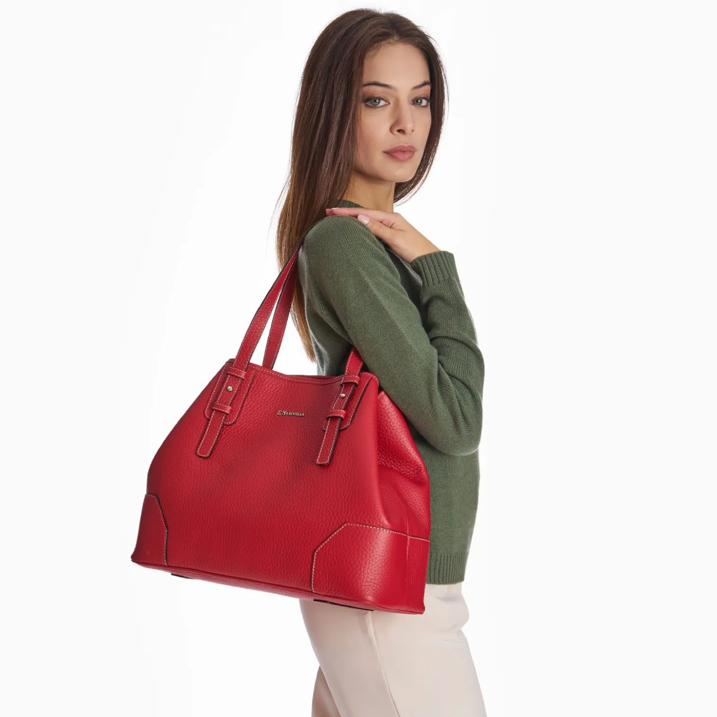 Red Textured Leather Tote Bag