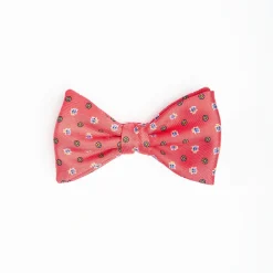 Salmon Pink Pre-Knotted Silk Bowtie - Small Flower Pattern