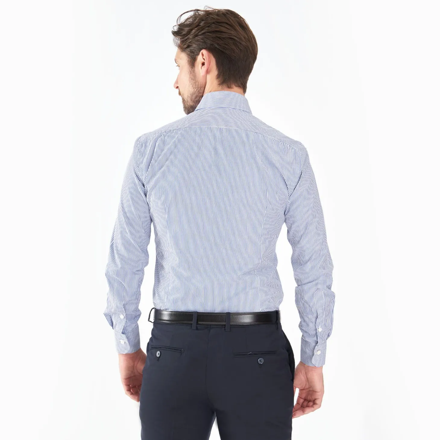 Slim White And Blue Striped Cotton Classic Shirt