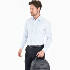 Slim White And Light Blue Striped Cotton Classic Shirt