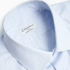 Slim White And Light Blue Striped Cotton Classic Shirt
