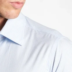 Slim White And Light Blue Striped Cotton Classic Shirt