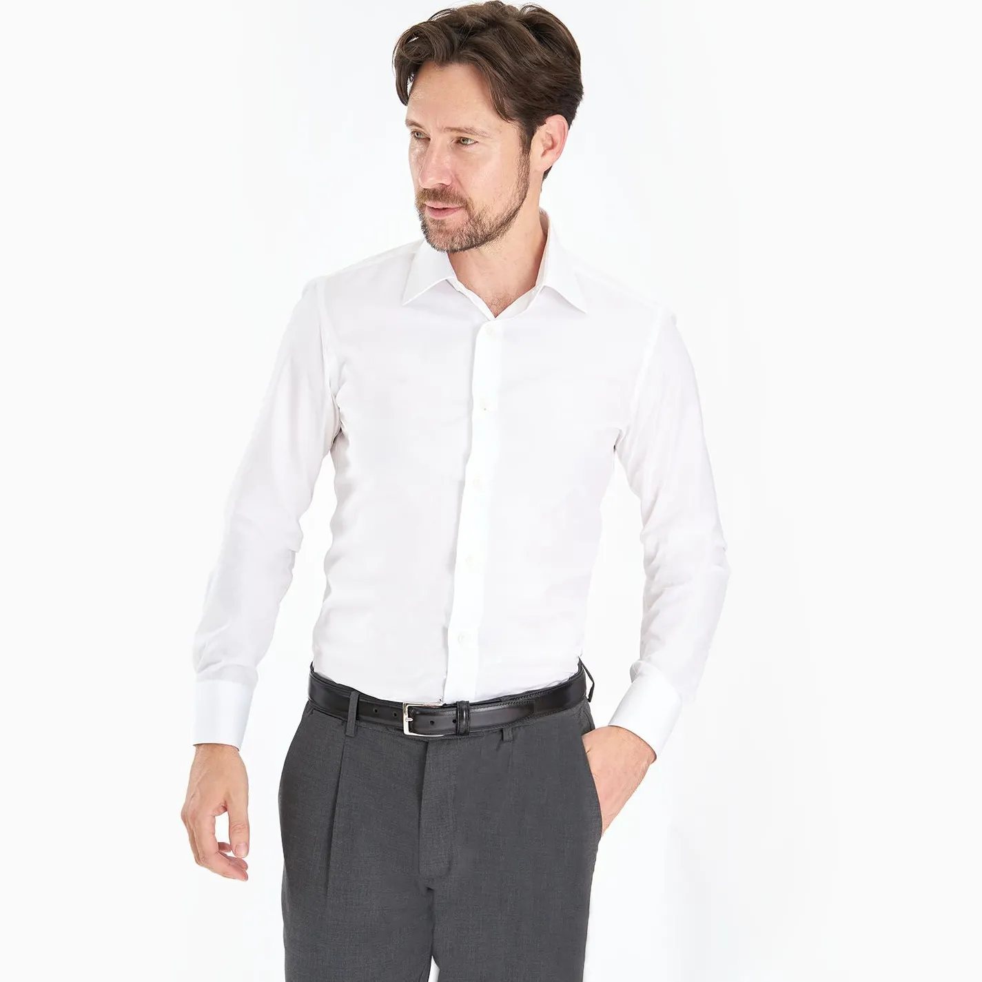 Slim White Cotton Classic Shirt