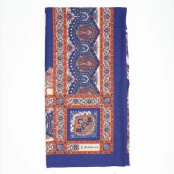 Soft Blue And Brown Wool Stole - Floral Pattern