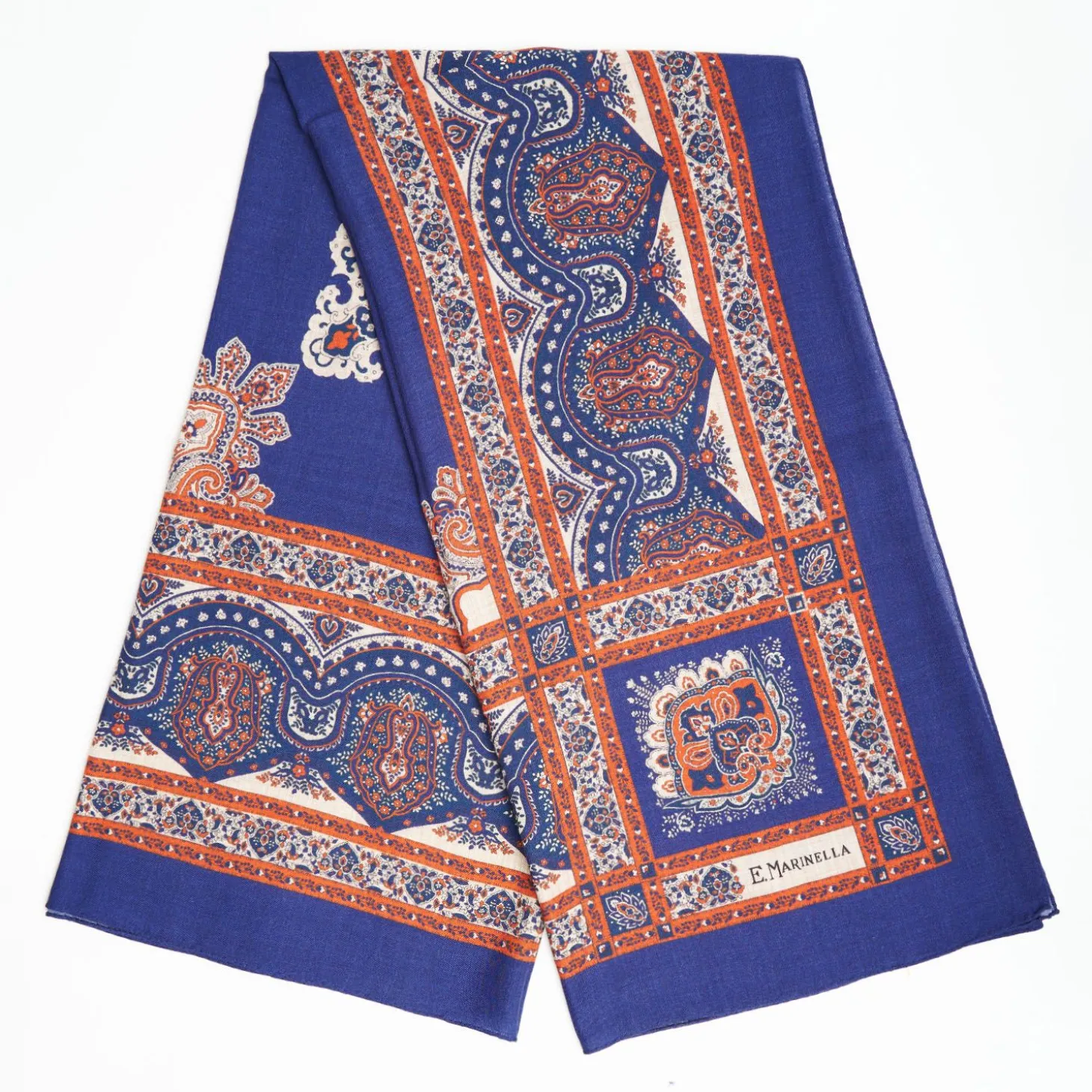 Soft Blue And Brown Wool Stole - Floral Pattern